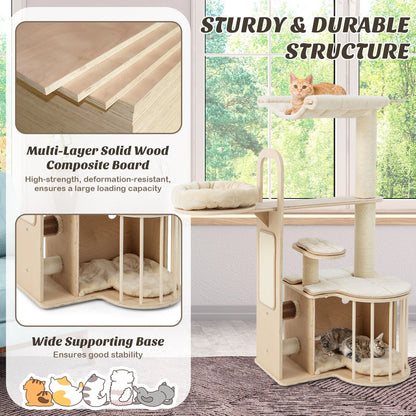 Tall Cat Tree with Hammock Condo and Sisal Scratching Posts