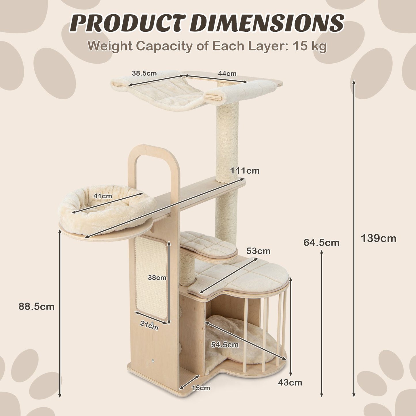 Tall Cat Tree with Hammock Condo and Sisal Scratching Posts