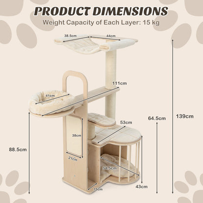 Tall Cat Tree with Hammock Condo and Sisal Scratching Posts
