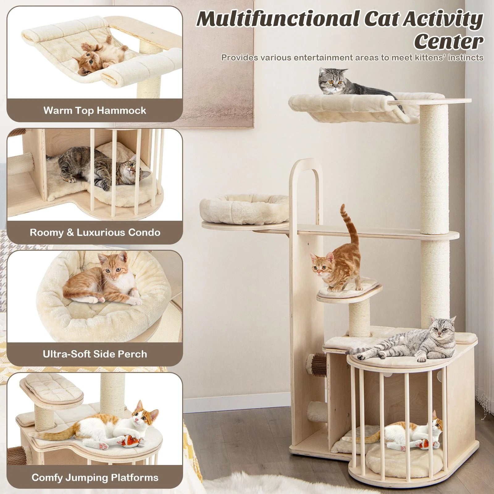 Tall Cat Tree with Hammock Condo and Sisal Scratching Posts