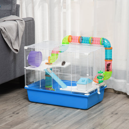 bes ExercPawhut Hamster Cage W/ Tuise Wheel, Water Bottle, Food Dish - Blue