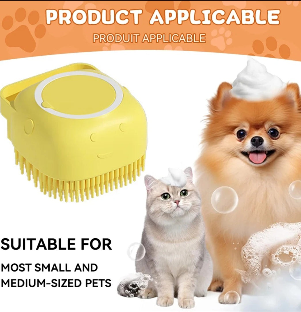 Dog Bathing Brush Pet Massage Brush Shampoo Dispenser Soft Silicone Brush Rubber Bristle for Dogs and Cats Shower Grooming Tool