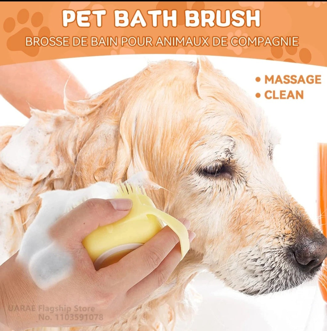 Dog Bathing Brush Pet Massage Brush Shampoo Dispenser Soft Silicone Brush Rubber Bristle for Dogs and Cats Shower Grooming Tool