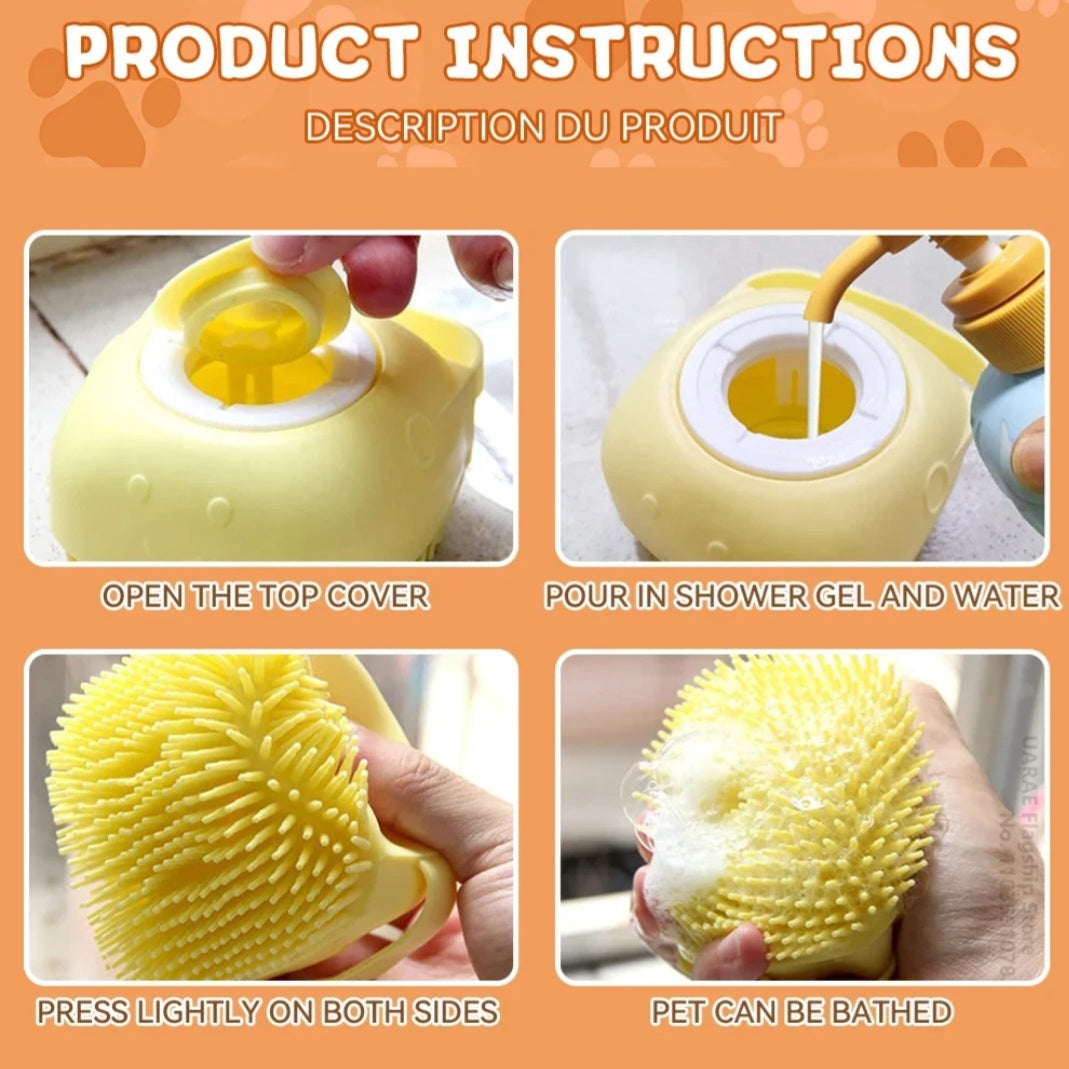Dog Bathing Brush Pet Massage Brush Shampoo Dispenser Soft Silicone Brush Rubber Bristle for Dogs and Cats Shower Grooming Tool