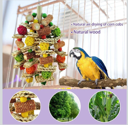 RF-X Parrot Toys, Natural Corn Cob Bird Chew Toys for Small and Medium-Sized Macaws, African Grey Parrots, Amazon Parrots, Medium-Sized Bird Cage Toys