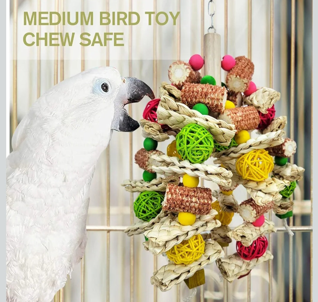 RF-X Parrot Toys, Natural Corn Cob Bird Chew Toys for Small and Medium-Sized Macaws, African Grey Parrots, Amazon Parrots, Medium-Sized Bird Cage Toys